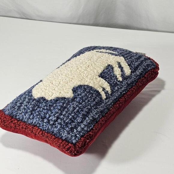 Chandler 4 Corners Artist HandMade Bison Buffalo Hooked Wool & Red Velvet Pillow - Picture 2 of 9
